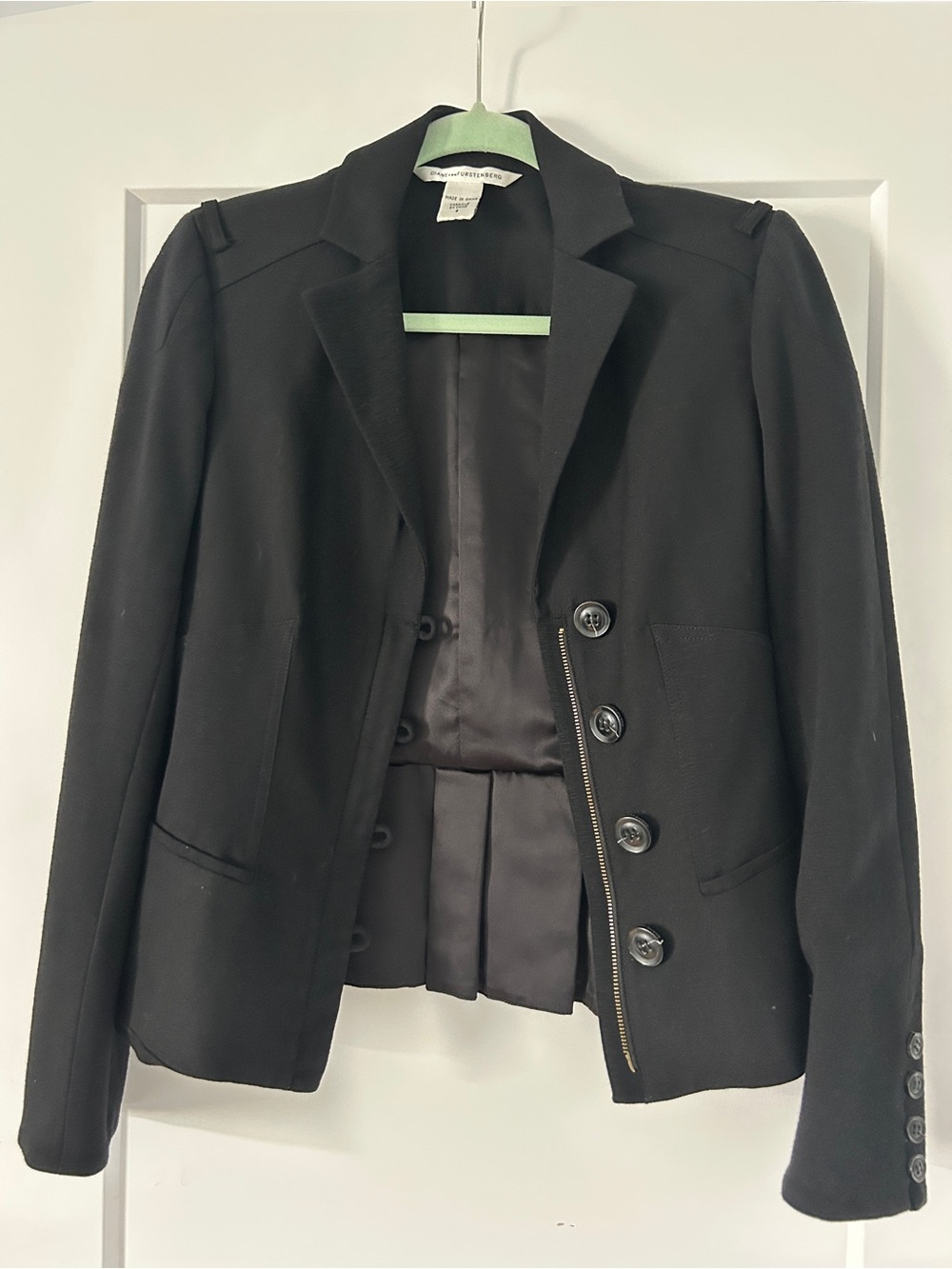 Diane Von Furstenberg Black Tailored Button & Zip Blazer